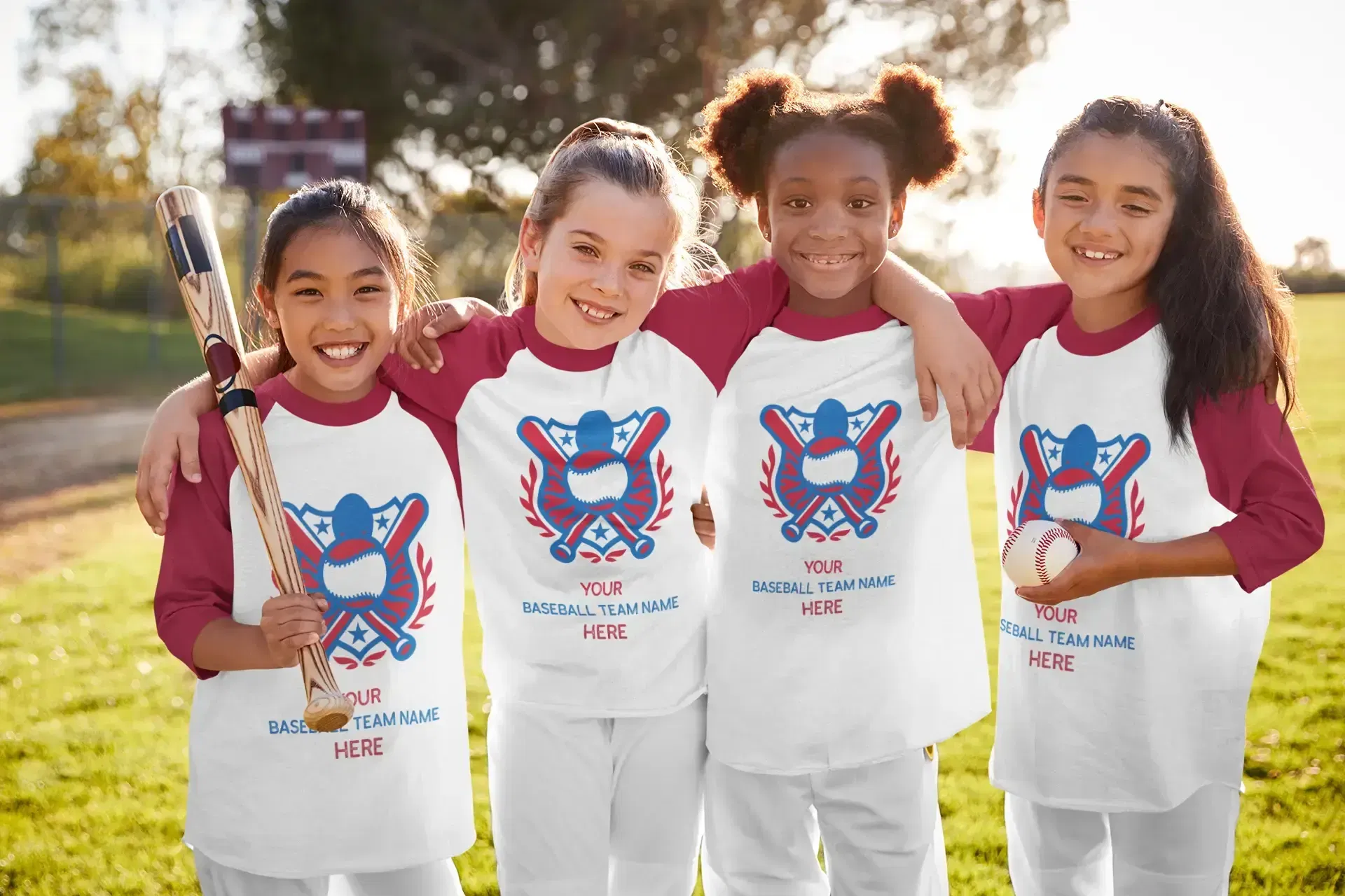 Kids wearing custom baseball team t-shirts, showing how your artwork can appear with same day custom t-shirt printing in undefined, undefined